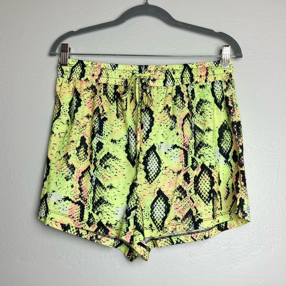 ASOS Swim Neon Snake Drawstring Shorts Swimsuit Coverup Yellow Animal Print